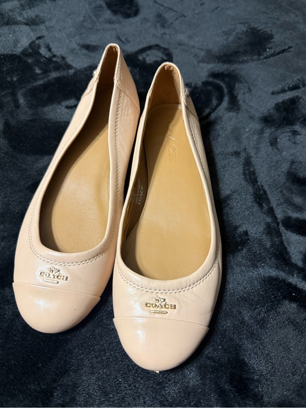 COACH Blush Nude Leather Ballet Flats with Gold Logo